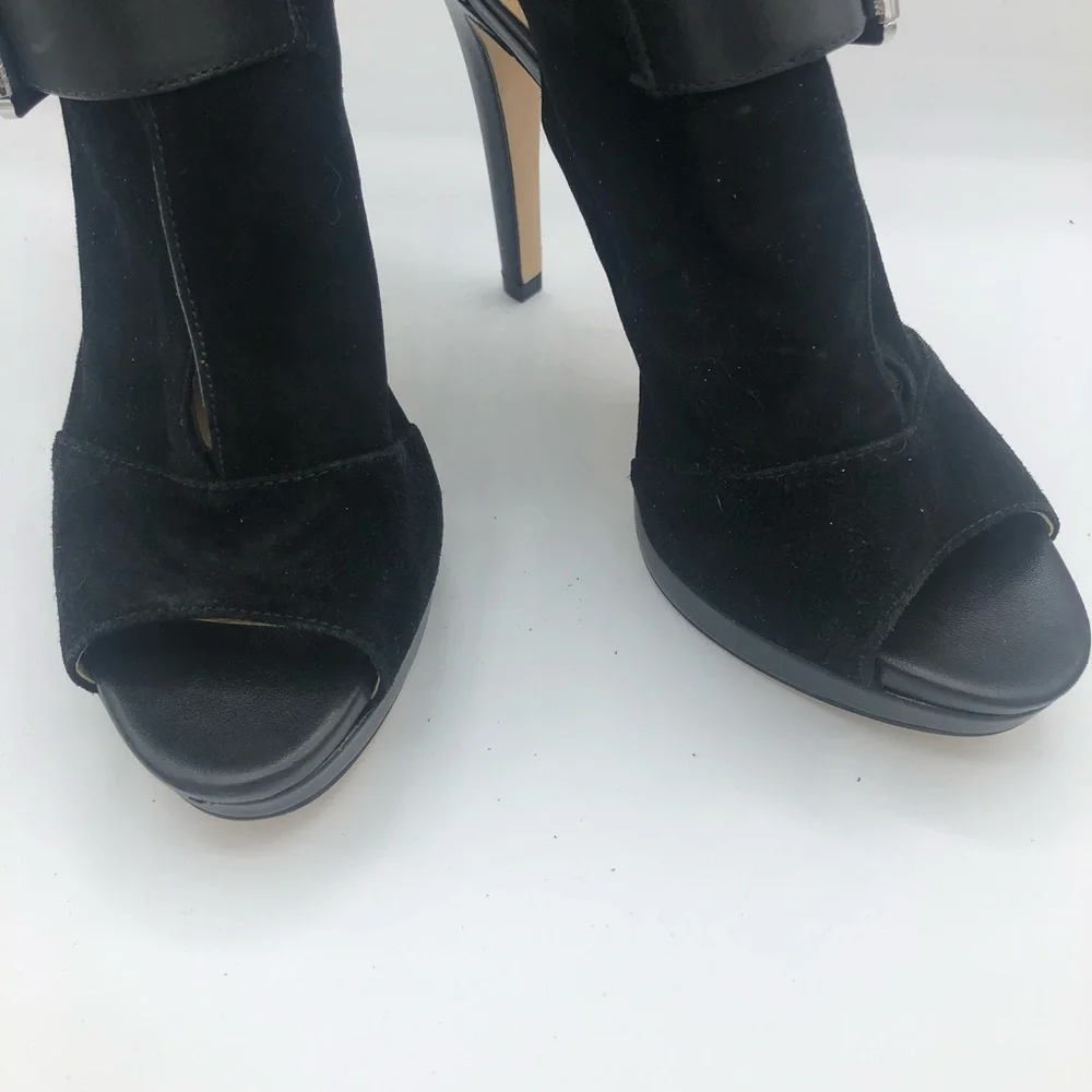 Michael Michael Kors Size 7 Black Leather Suede Isabella Open Toe Booties - Picture 4 of 8